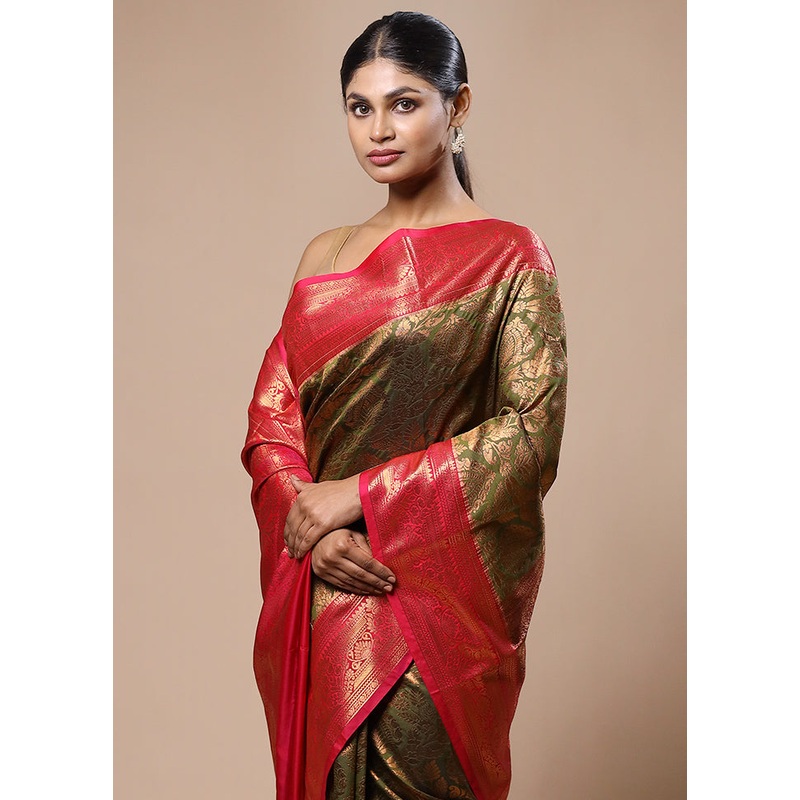 Green Kanjivaram Silk Saree With Blouse Piece - JD986603199
