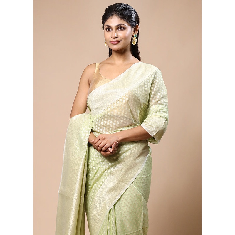 Green Kora Silk Saree With Blouse Piece - JD986603186