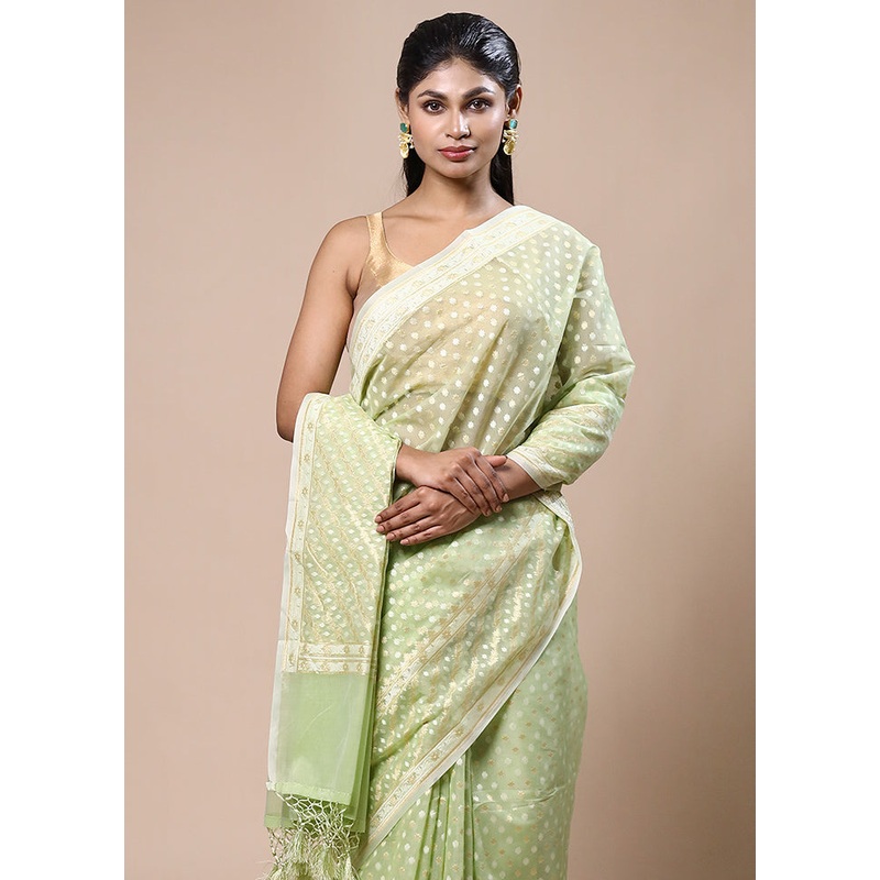 Green Kora Silk Saree With Blouse Piece - JD986603187