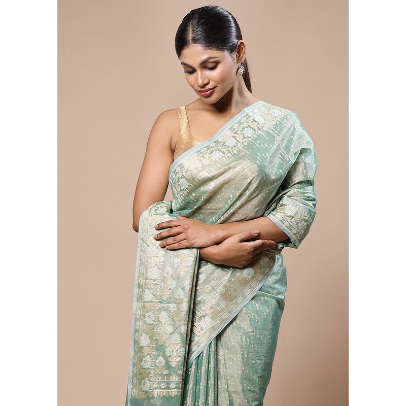 Green Tissue Silk Saree With Blouse Piece - JD986603178