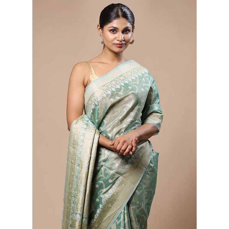 Green Tissue Silk Saree With Blouse Piece - JD986603179