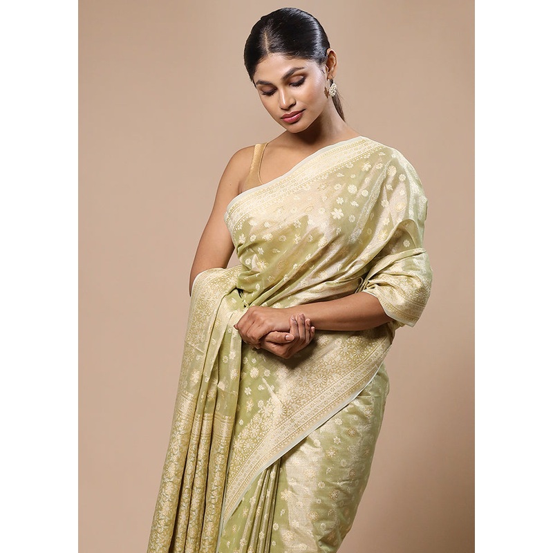 Green Tissue Silk Saree With Blouse Piece - JD986603180