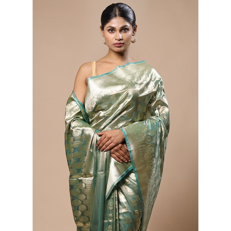 Green Tissue Silk Saree With Blouse Piece - JD986603184