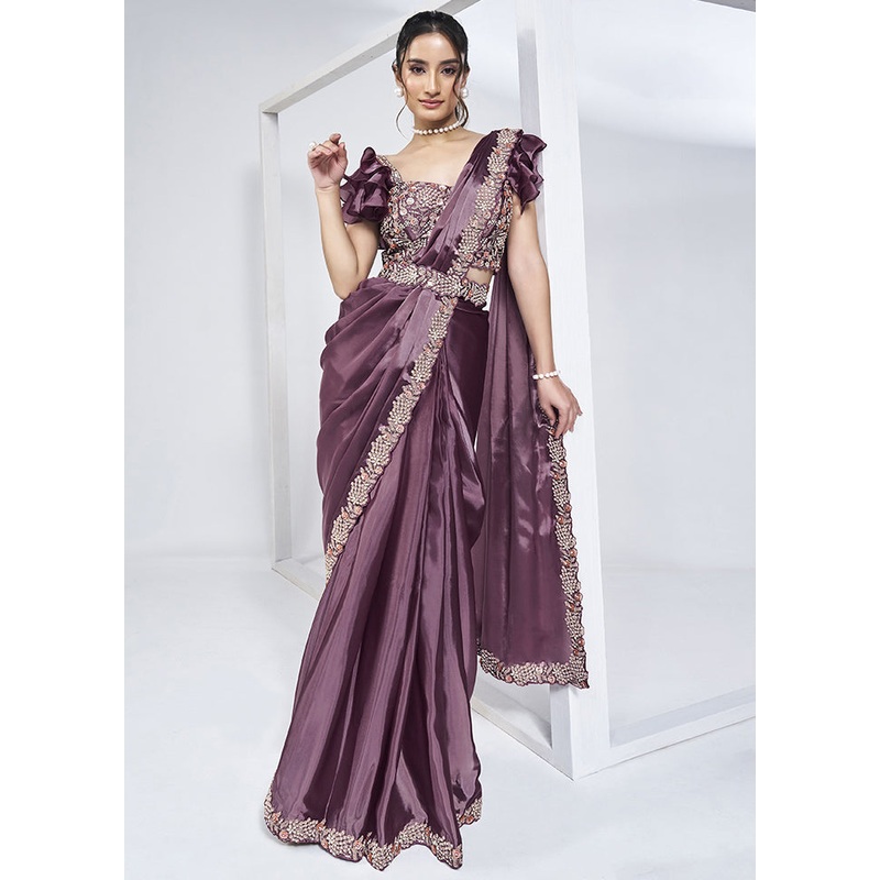Lavender Crepe Silk Saree With Blouse Piece - JD986603112