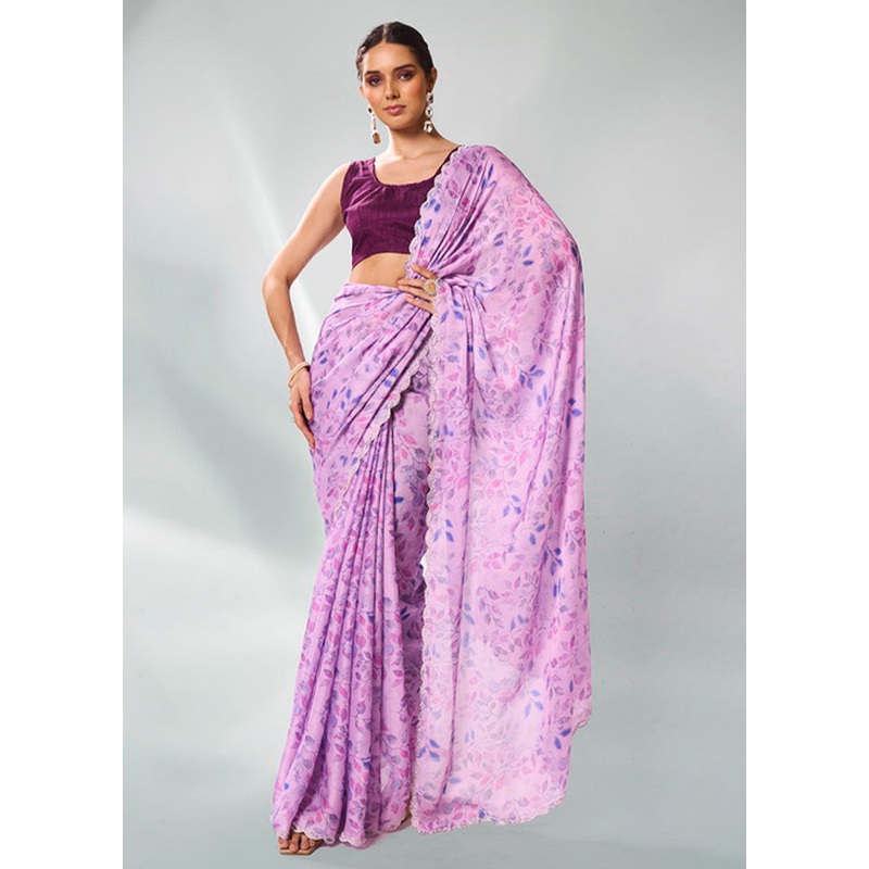 Lavender Georgette Saree With Blouse Piece - JD986603111