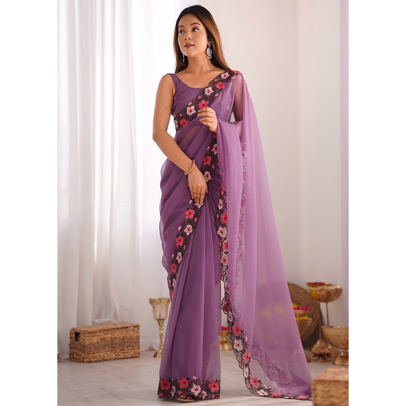 Lavender Spun Silk Saree With Blouse Piece - JD986603108