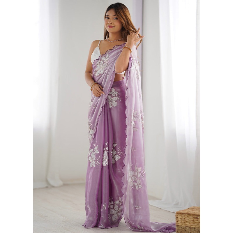 Lavender Spun Silk Saree With Blouse Piece - JD986603109