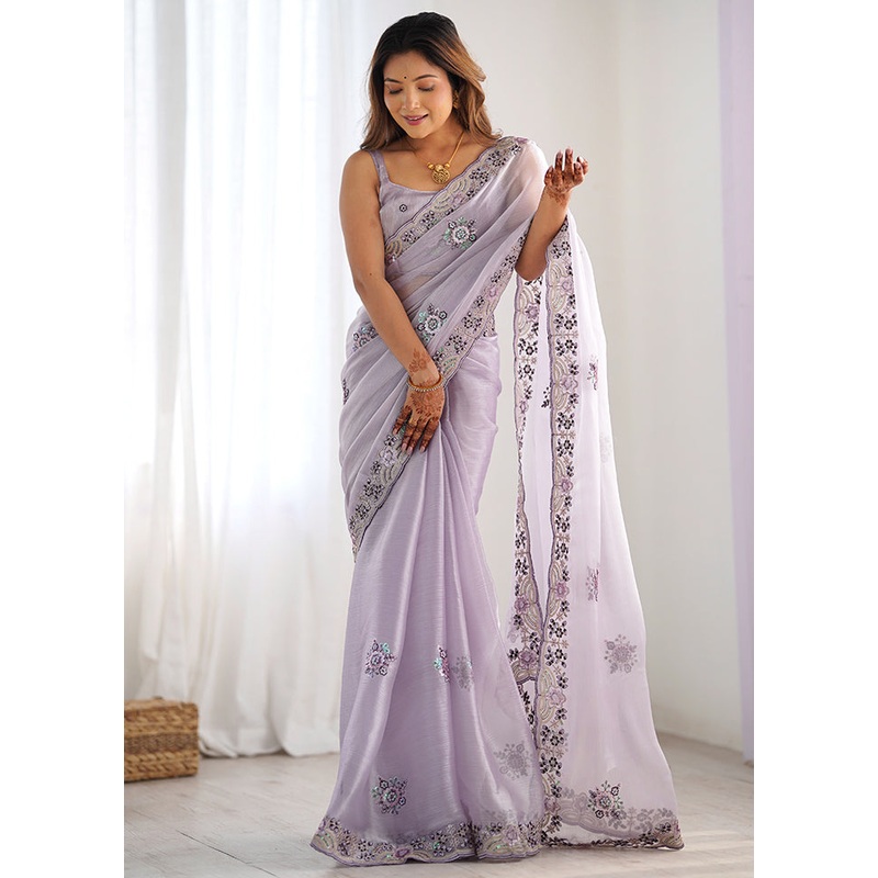 Lavender Spun Silk Saree With Blouse Piece - JD986603110