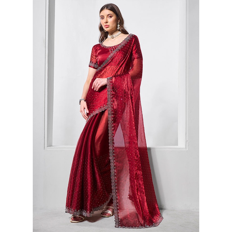 Maroon Spun Silk Saree With Blouse Piece - JD986603103