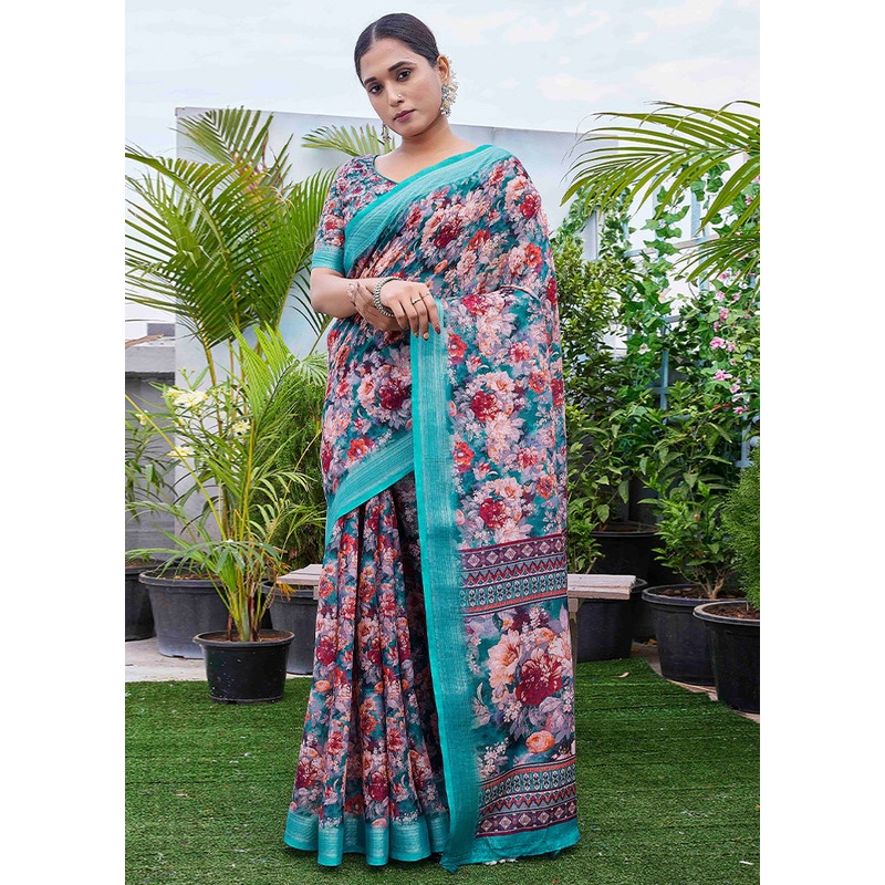Multicolor Linen Silk Saree With Blouse Piece - JD986603100