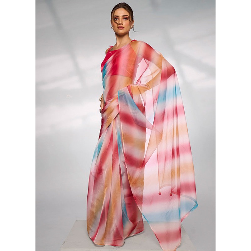 Multicolor Organza Saree With Blouse Piece - JD986603099
