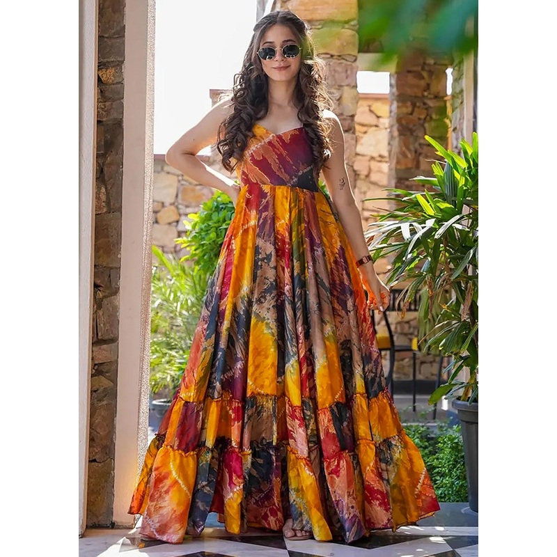 Multicolor Readymade Rayon Long Gown - JD986603243
