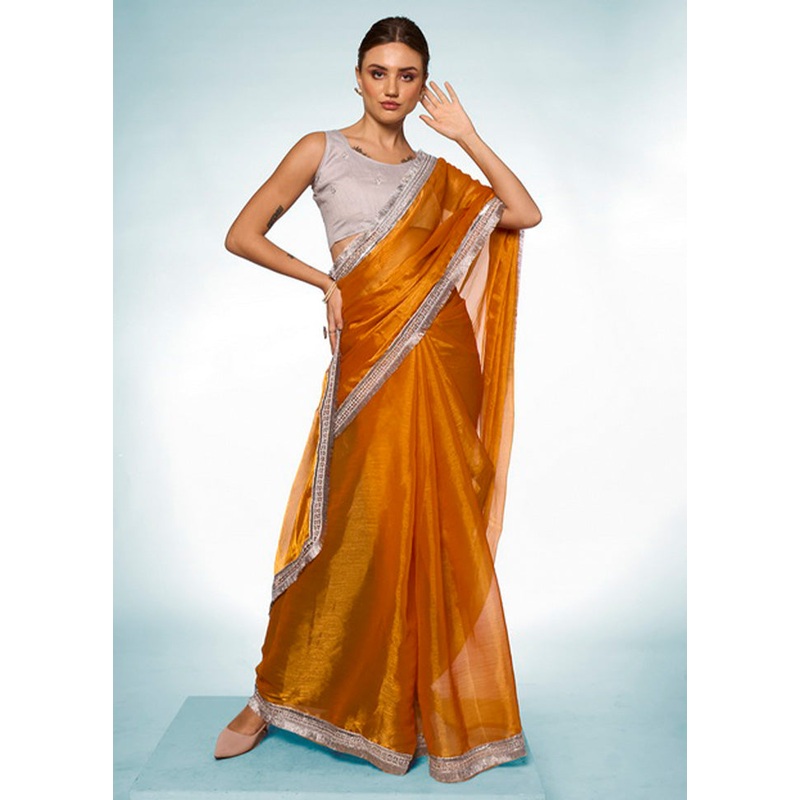 Mustard Spun Silk Saree With Blouse Piece - JD986603096