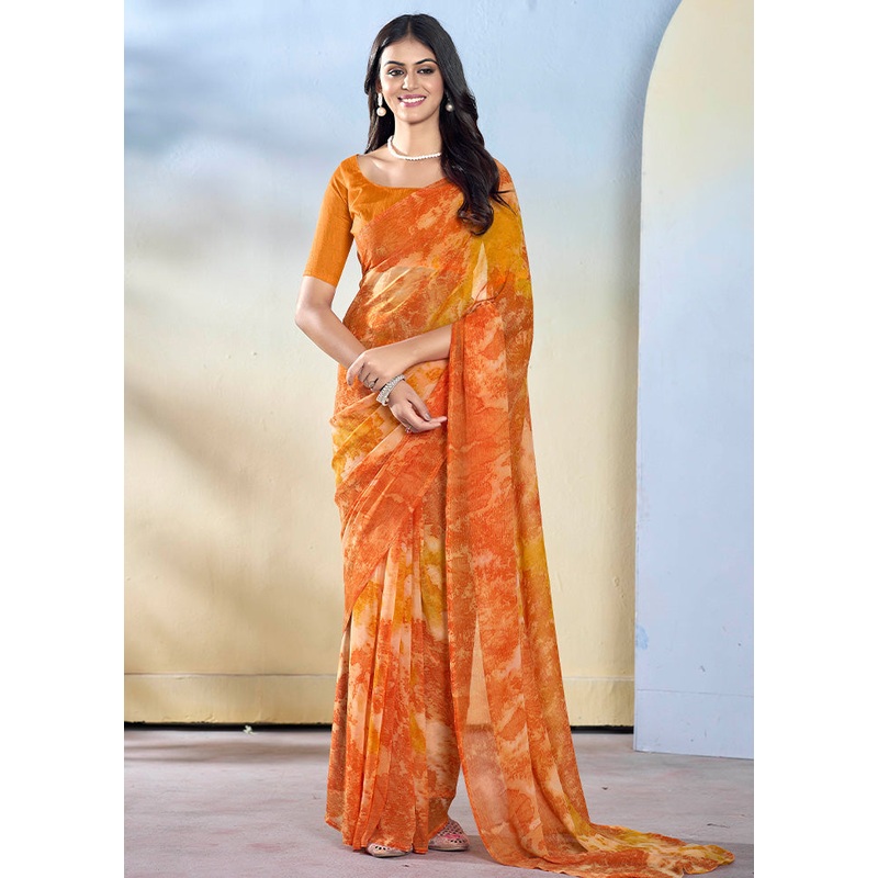 Orange Georgette Saree With Blouse Piece - JD986603091