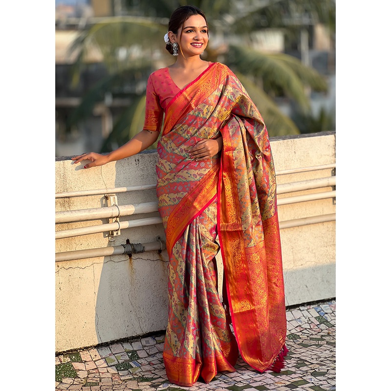 Pink Dupion Silk Saree With Blouse Piece - JD986603084