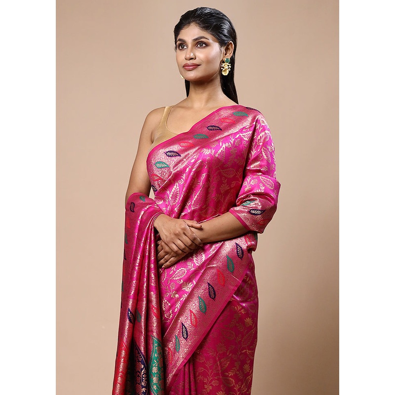 Pink Dupion Silk Saree With Blouse Piece - JD986603169