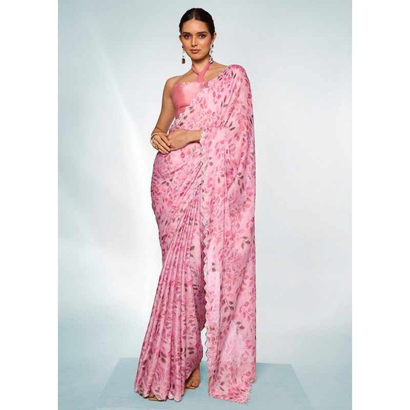 Pink Georgette Saree With Blouse Piece - JD986603083