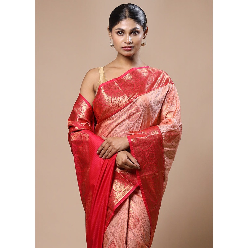Pink Kanjivaram Silk Saree With Blouse Piece - JD986603166