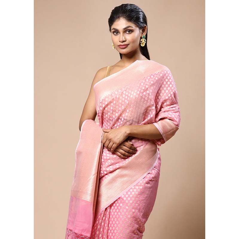 Pink Kora Silk Saree With Blouse Piece - JD986603163