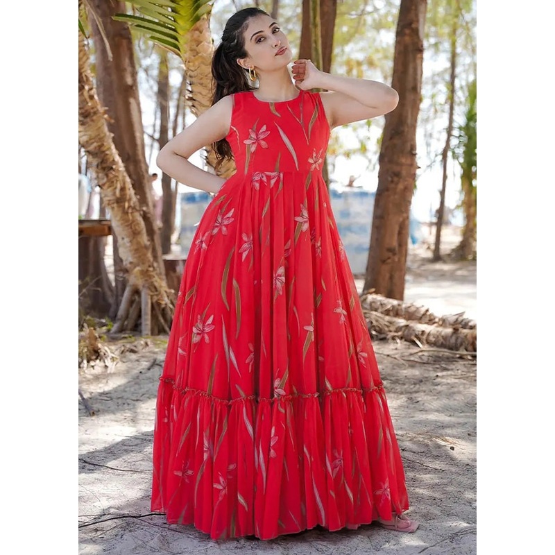 Pink Readymade Georgette Long Gown - JD986603242