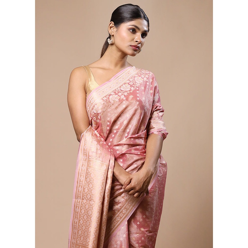 Pink Tissue Silk Saree With Blouse Piece - JD986603159