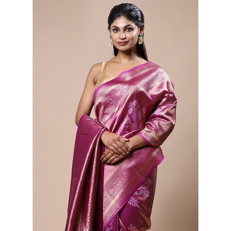 Pink Tissue Silk Saree With Blouse Piece - JD986603160