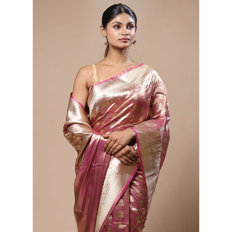 Pink Tissue Silk Saree With Blouse Piece - JD986603161