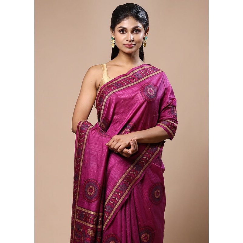 Purple Dupion Silk Saree With Blouse Piece - JD986603156