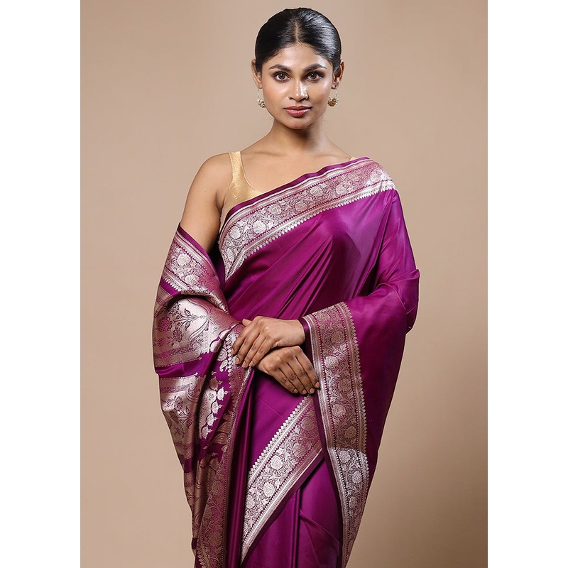 Purple Katan Silk Saree With Blouse Piece - JD986603155