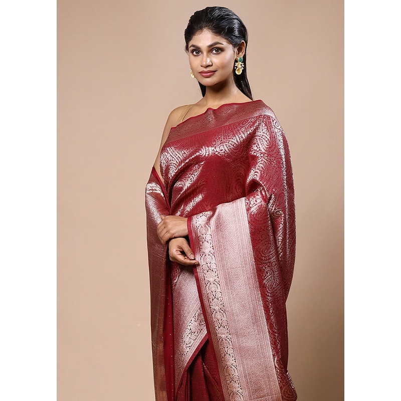 Red Dupion Silk Saree With Blouse Piece - JD986603152