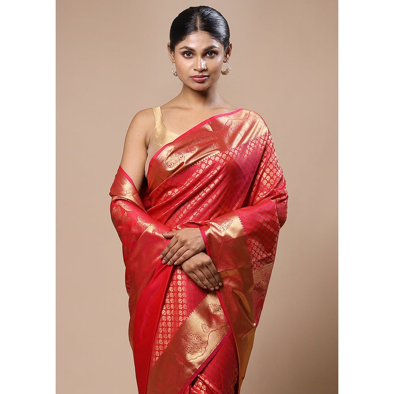 Red Kanjivaram Silk Saree With Blouse Piece - JD986603151