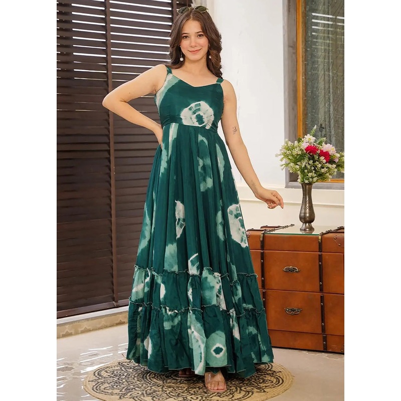 Teal Readymade Rayon Long Gown - JD986603240