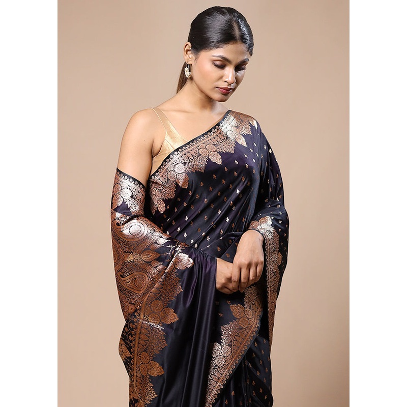 Wine Banarasi Silk Saree With Blouse Piece - JD986603149