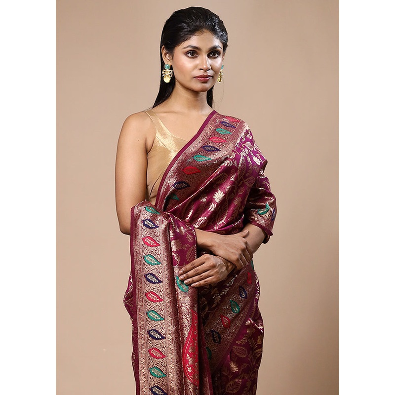 Wine Dupion Silk Saree With Blouse Piece - JD986603148