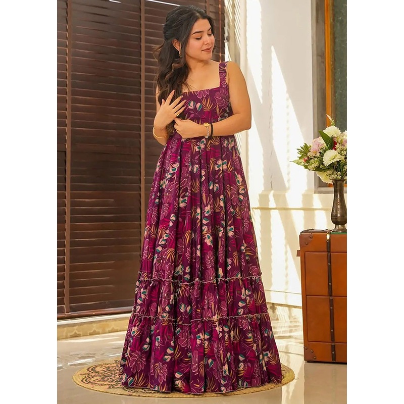 Wine Readymade Rayon Long Gown - JD986603239