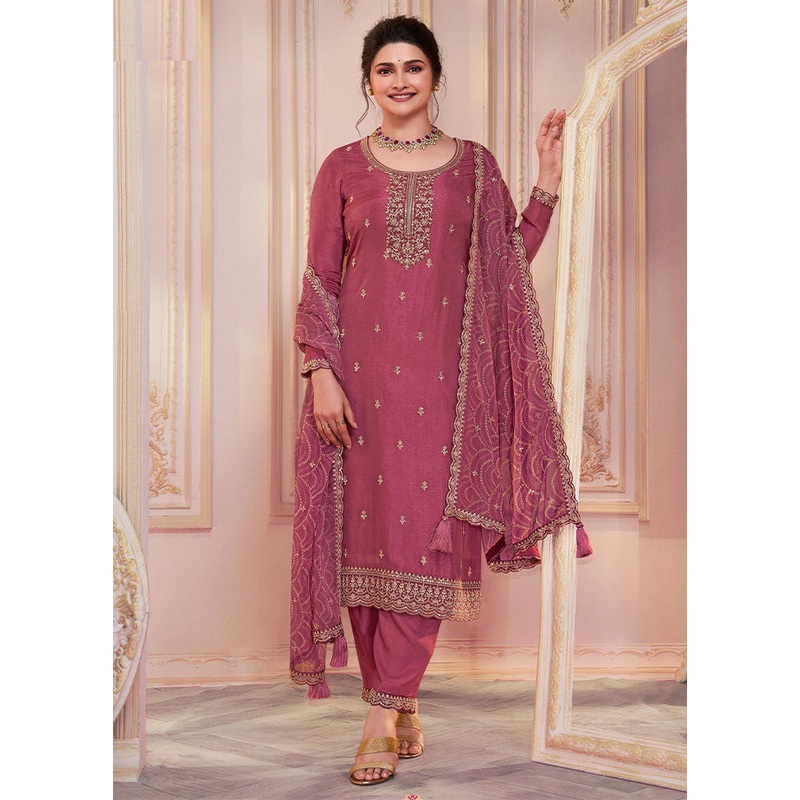 3 Pc Burgundy Semi Stitched Georgette Suit Set - JD986602905