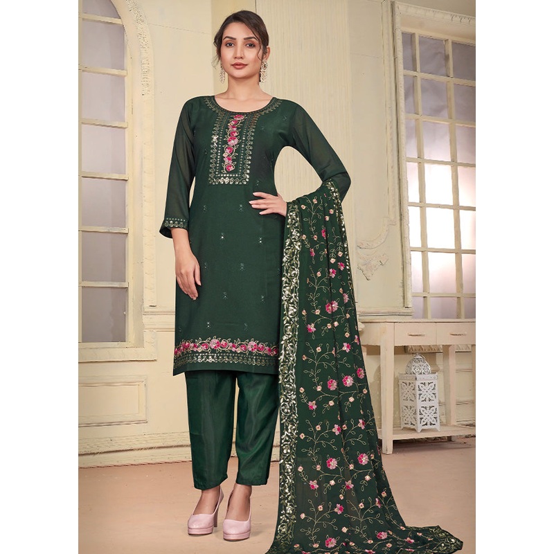 3 Pc Green Readymade Georgette Suit Set - JD986602984