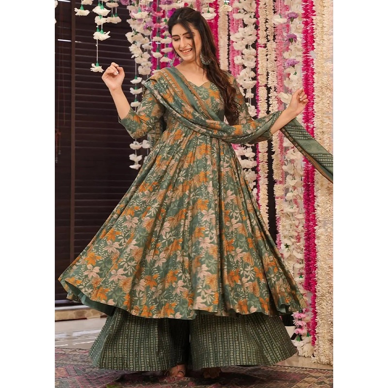 3 Pc Green Readymade Silk Suit Set - JD986602980
