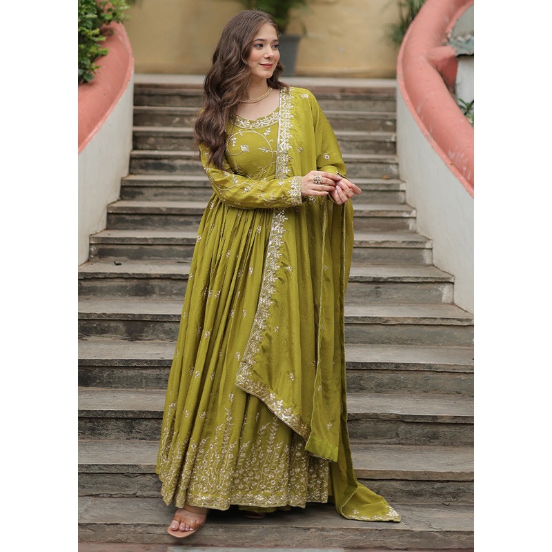 3 Pc Green Readymade Silk Suit Set - JD986602982