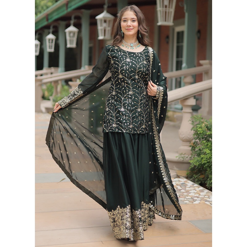 3 Pc Green Readymade Silk Suit Set - JD986602983