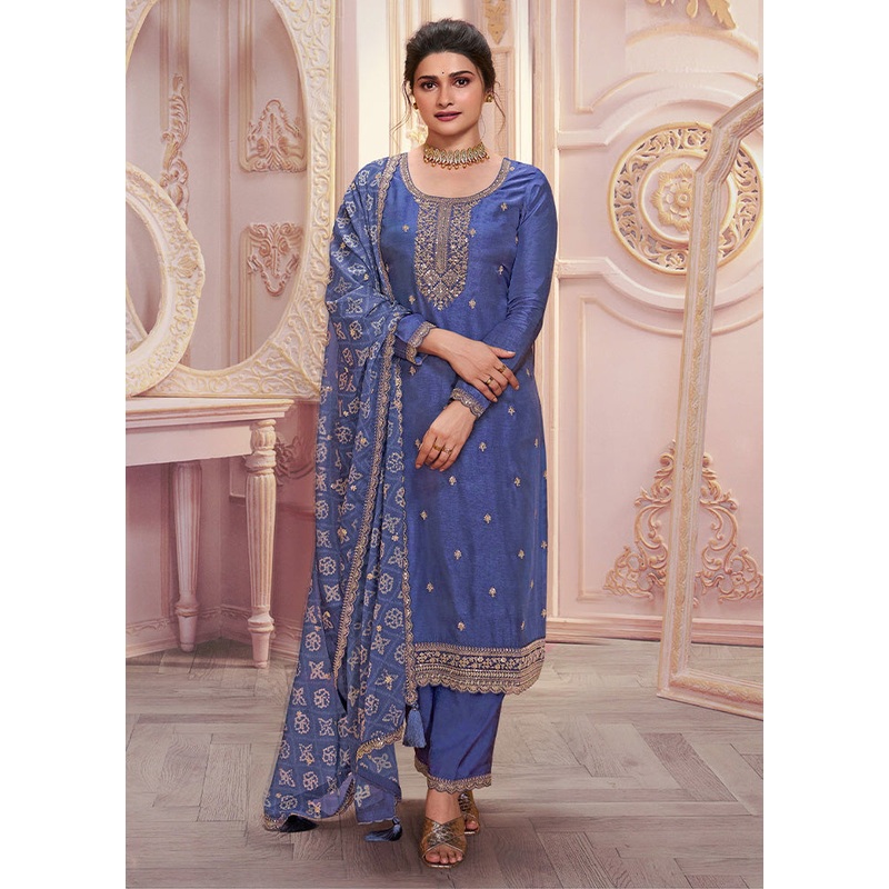 3 Pc Voilet Semi Stitched Georgette Suit Set - JD986602886