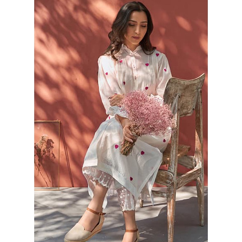 3 Pc White Readymade Cotton Suit Set - JD986602930