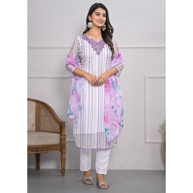 3 Pc White Readymade Viscose Suit Set - JD986602927