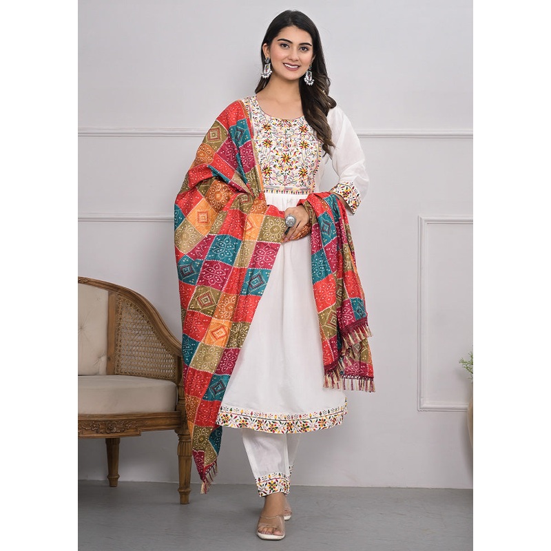 3 Pc White Readymade Viscose Suit Set - JD986602928