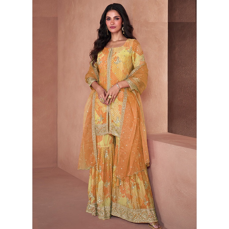 3 Pc Yellow Semi Stitched Georgette Suit Set - JD986602882
