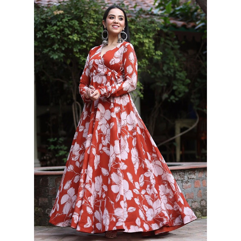 Orange Readymade Georgette Long Kurti - JD986602914