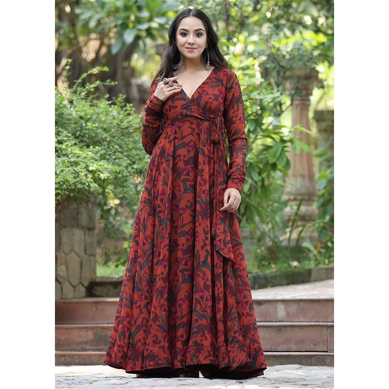Orange Readymade Georgette Long Kurti - JD986602915