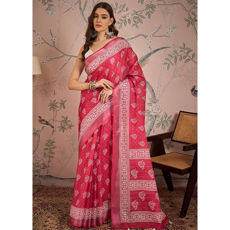 Pink Linen Silk Saree With Blouse Piece - JD986603079