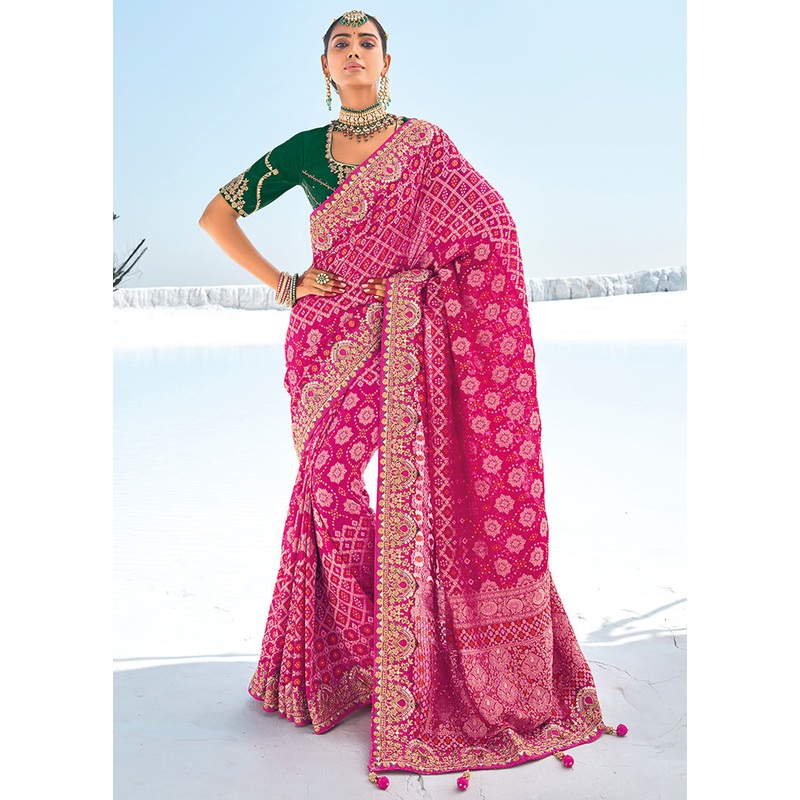 Pink Pure Georgette Saree With Blouse Piece - JD986603030
