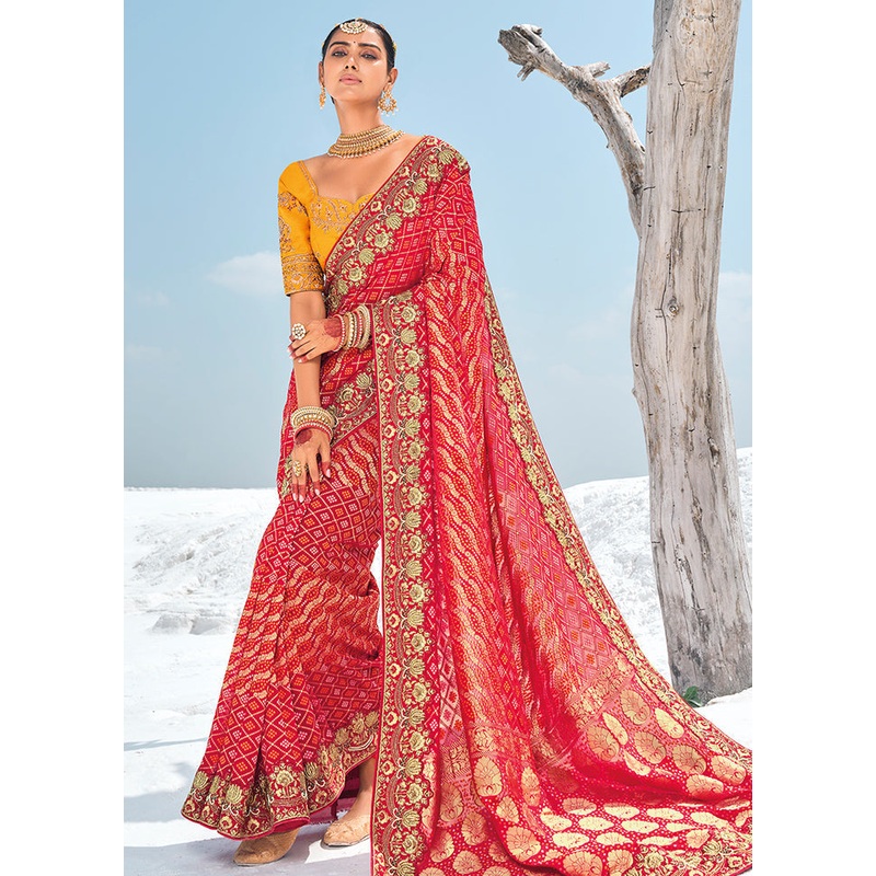 Pink Pure Georgette Saree With Blouse Piece - JD986603075